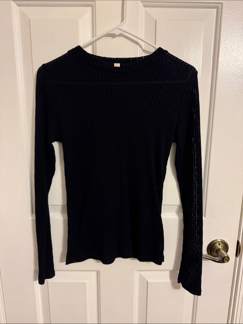 Pilcro Black Ribbed Long-Sleeve Crew Neck Top